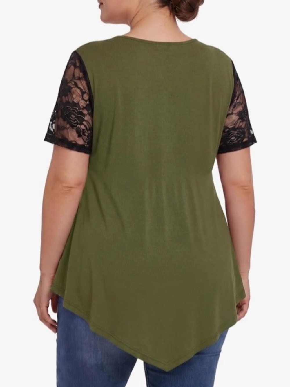 Plus Size Olive Green Lace Short Sleeve Top - Picture 3 of 3